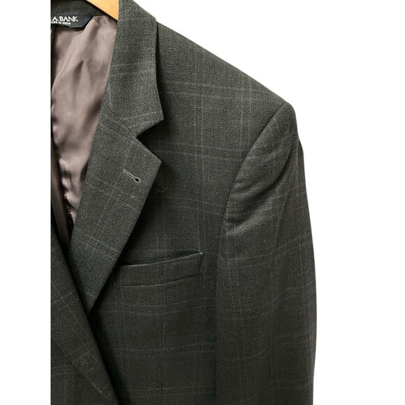 Jos A Bank Blazer Mens 43L Gray Plaid Wool Sport Coat - Picture 2 of 12